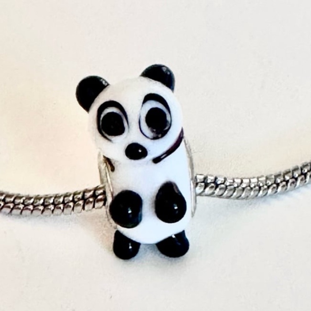 Murano glass Panda charm bead